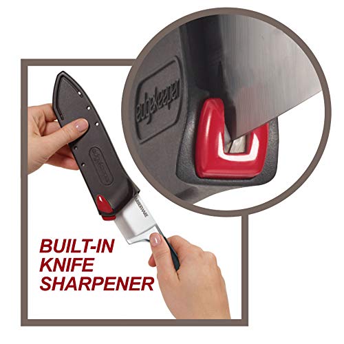 Farberware Edgekeeper 8-Inch Forged Triple Riveted Chef Knife With Self-Sharpening Blade Cover, High Carbon-Stainless Steel Kitchen Knife With Ergonomic Handle, Razor-Sharp Knife, Black #TOP1