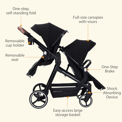 Poussette Double Légère Landau Pliable de Voyage, Poussette Tandem Compacte Avec Siéges Réversibles, Nacelle Bébé, Charge Max 30 kg, de la Naissance à 36 Mois – Image 5