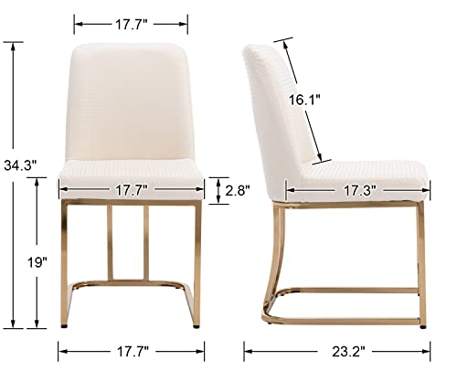 Mid-Century Modern Dining Chairs Set Of 4, Woven Faux Leather Upholstered Mid-Century Side Kitchen Chairs, Armless Chair With Gold Legs Dining Room Living Room Chairs, Beige #TOP2