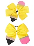 School Bow Cheer Bow Clip, Back to School Hair Bow Ponytail Holder, Pencil Girls Hair Clips ZFJ26 (Y