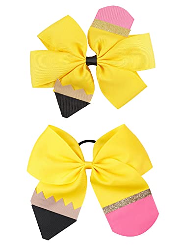 School Bow Cheer Bow Clip, Back To School Hair Bow Ponytail Holder, Pencil Girls Hair Clips Zfj26 (Yellow Set) #TOP11