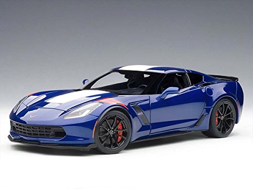 2017 Chevrolet Corvette Grand Sport Admiral Blue with White Stripe and Red Fender Hash Marks 1/18 Model Car by Autoart 71275