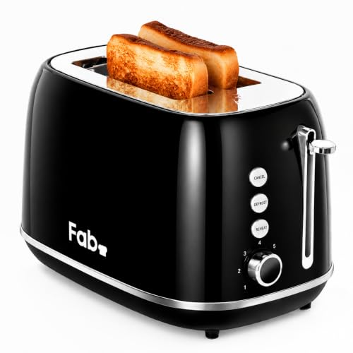 Fab by Kitchen in the box Toaster 2 Slice Extra Wide Slot, 7 Browning Level | Stainless Steel Toaster with Defrost, Reheat & Cancel Functions, Removable Crumb Tray, 800W, Compact 2 Slice Toaster (Black)