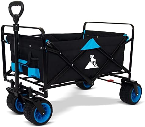 TOPWELL 120KG Capacity Folding Camping Cart Outdoor Push Wagon Trolley Trailer Transport Free Standing Collapsible Utility Grocery Canvas Fabric Rolling Buggies Garden Sport Wagons Black
