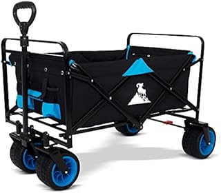 TOPWELL 120KG Capacity Folding Camping Cart Outdoor Push Wagon Trolley Trailer Transport Free Standing Collapsible Utility Grocery Canvas Fabric Rolling Buggies Garden Sport Wagons Black
