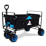 TOPWELL Bollerwagen Faltbar handwagen All-Terrain Auto-Reifen Faltbar Gartenwagen Klappbar Transportwagen mit Fußbremse Strandwagen, maximale Belastung 120 kg,Schwarz/Blau