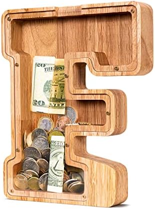 Summidate-Wooden-Letter-Piggy-Bank,Large Unbreakable Money Box, Coin Bank(Initial-E)