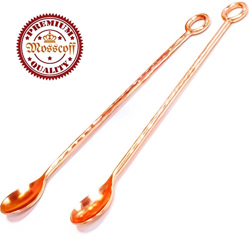 Copper Mixing Spoons Set Of 2 - Copper Plated Stainless Steel Bar Spoons With Elegant Ring On Top. - Copper Stirring Spoon For Moscow Mules #TOP2
