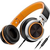 AILIHEN C8 Wired Folding Headphones with Microphone and Volume Control for Cellphones Tablets Android Smartphones Chromebook Laptop Computer Mp3/4 (Black/Orange)