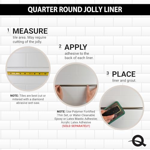 Questech Quarter Round Tile Trim, 1/2 x 12 Inch Corner Shower Tile Edge Trim, Decorative Jolly Tile Liner Cap for Kitchen Backsplash Bathroom Shower, White Matte, 6 Pack
