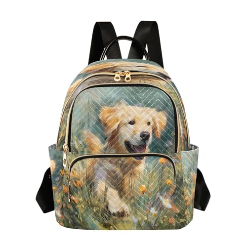 WEIYEKO Golden Retriever Puppy Dog Animal Small Backpack for Women 14L Travel Daypack Shoulder Bag Purse