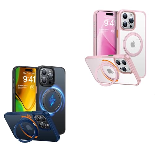 TORRAS 360°Rotatable Magnetic Ring Designed for iPhone 15 Pro Max Case, Compatible with MagSafe with Stand & Ring Holder, Military Grade Shockproof Translucent Back Phone Case Ostand R