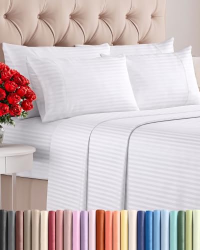 CGK Cal King 6pc Bed Sheet Set - Breathable & Cooling - Striped White
