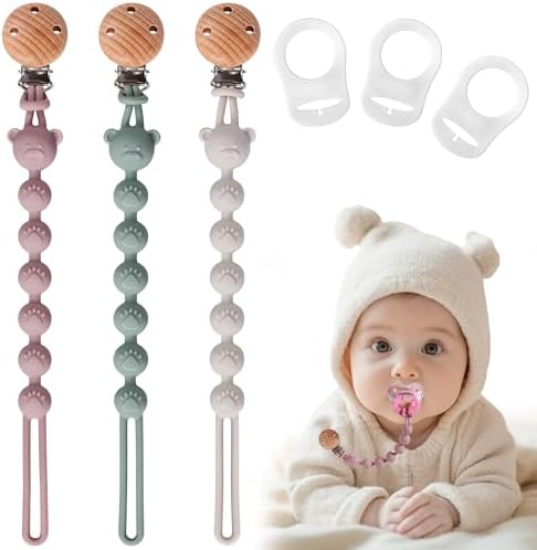 EARLY MINDS 3er-Set Schnullerketten Aus Silikon, Rosa Salbeigrün Hellgrau | BPA-frei Schnullerkette für Baby, Einteiliges Design mit robustem Clip, Schnullerhalter für Mädchen & Ju