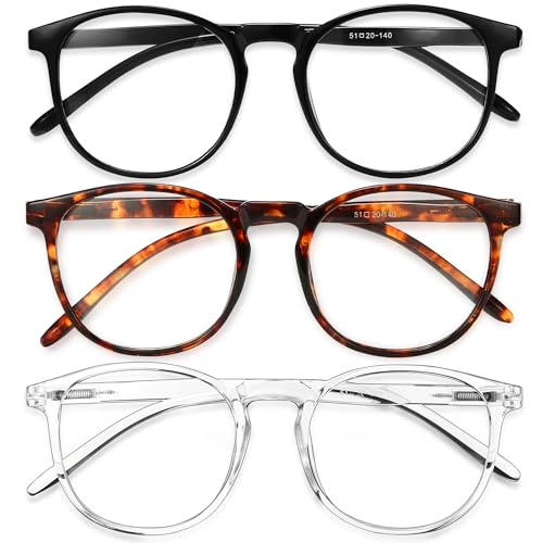 IBOANN Blue Light Blocking Glasses Women/Men, Round Fashion Retro Frame, Vintage Fake Eyeglasses with Clear Lens…