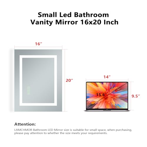 LAMCHMOR 16x20 Inch LED Bathroom Mirror Frameless Vanity Mirror with Lights Backlit and Frontlit Dimmable Anti-Fog (Auto Off) Memory Makeup Wall Mirror for Bedroom Cloakroom Living Room by LAMCHMOR - Image 4