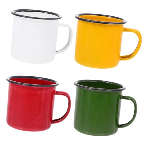 PEPLAYTAL 4piezas Taza De Esmalte Retro Para Té y Bebidas Frías o Calientes Diseño Práctico y Resistente Para Uso Casa Oficina y Eventos