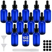 12Pcs 1 oz Blue Dropper Bottle 30ml, Tincture Bottles with Glass Dropper, for Essential Oils, Aromatherapy, Cosmetic, Laboratory, Pharmacy, Liquids, Travel 12