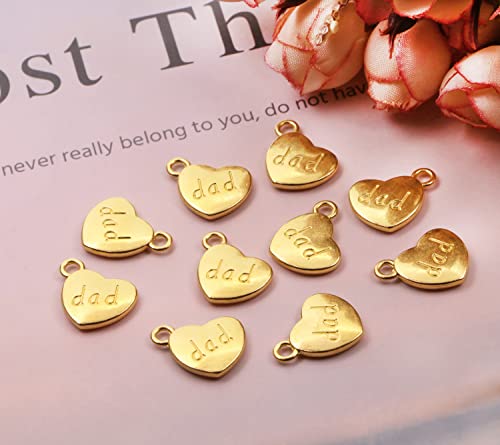 Tupalizy 10Pcs Love Dad Heart Charms Pendant Beads For Jewelry Making Bracelets Necklaces Earrings Bangles Keychains Accessories Diy Crafts Father’s Day Christmas Birthday Gifts Party Decors, Gold #TOP30