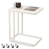 VASAGLE Beistelltisch, Sofatisch mit Rollen, C-Form, mobiler Kaffeetisch, 35 x 50 x 60 cm, Wohnzimmertisch mit Metallgestell, für Kaffee und Laptop, modern, cremeweiß LNT050W77