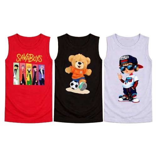 Boys Sleeveless Graphic T-Shirts, Pack of 3, Red Grey Black, Cotton Blend, Casual Wear - Review, Price and Buying Guide