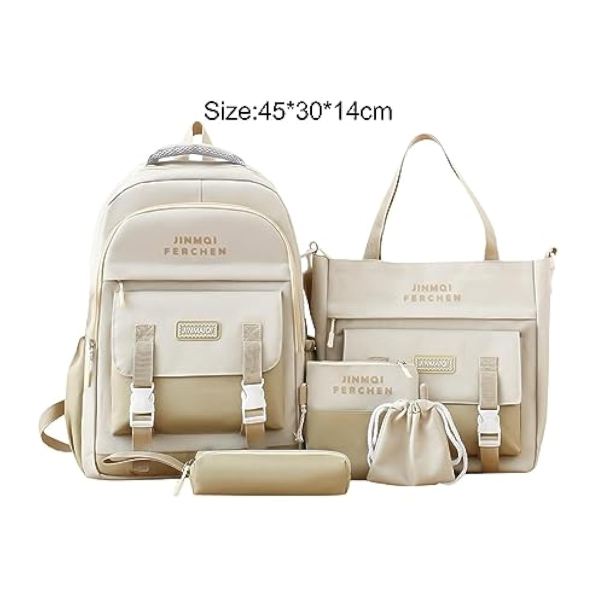 School Bags Set Canvas Daypack with Pencil Pouch, Beige