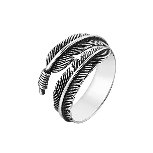 Bague plume en acier inoxydable pour homme style vintage