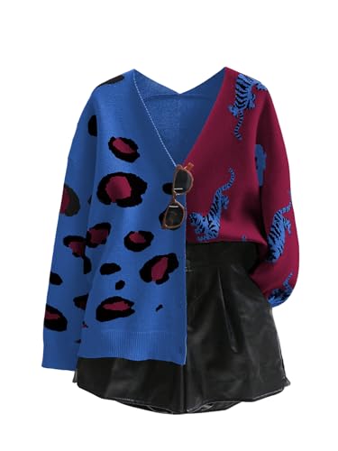 WDIRARA Leopard Tiger Print Cardigan, V-neck, Button Down