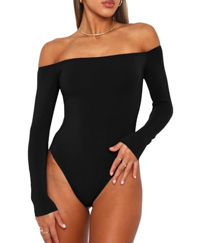 Navneet Body Damen Bodysuit Langarm Body Suit Off Shoulder Elegant Bodys...