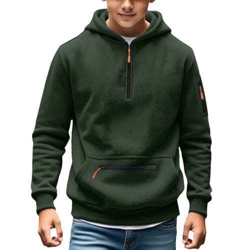 Solid Color Casual Hoodie, Fleece Half Zip Pullover Hoodie Sweatshirt with Zipper Pockets for Autumn Winter Wear