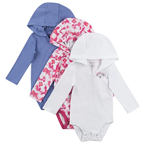 Hanes Unisex Baby Bodysuits, Ultimate Flexy Hoodie Long Sleeve Babies And Toddlers, 3-pack, Purple/Pink, 18-24 Months US