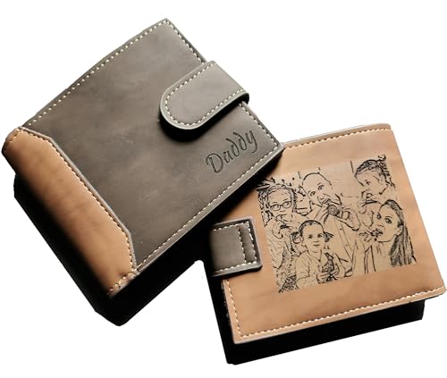 PerGift Personalised Laser Engraved Trifold Wallet for Dad, Engraved Father's Day, Birthday, Anniversary, Gift, Brown, Photo and Text Customisable