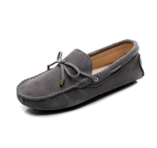 Jamron Mujer Clásico Gamuza Corbata de Moño Loafers Comodidad Hecho a Mano Pantuflas Mocasines Gris 24208 2 EU38.5