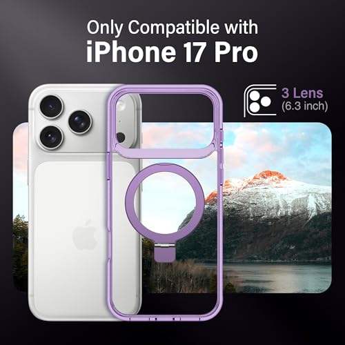 Coque iPhone 17 Pro antijaunissement réglable avec support violet