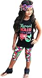 Mermaid Hair Don't Care 3PC Toddler Baby Girls Cute Mermaid Print T-Shirt + Pants with Headband...