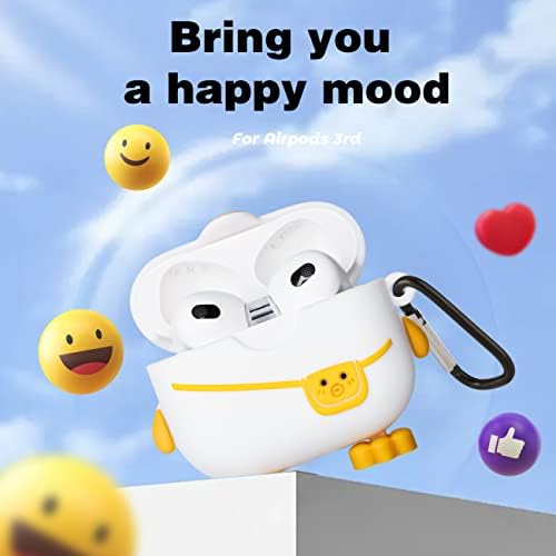 Qerrassa Case for Airpods 3 3rd Generation Cute 3D Funny Cartoon Character Silicone Cover Kawaii Fun Cool Keychain Design Skin Fashion Cases for Girls Kids Teens for Airpods 3 (2021) White Duck