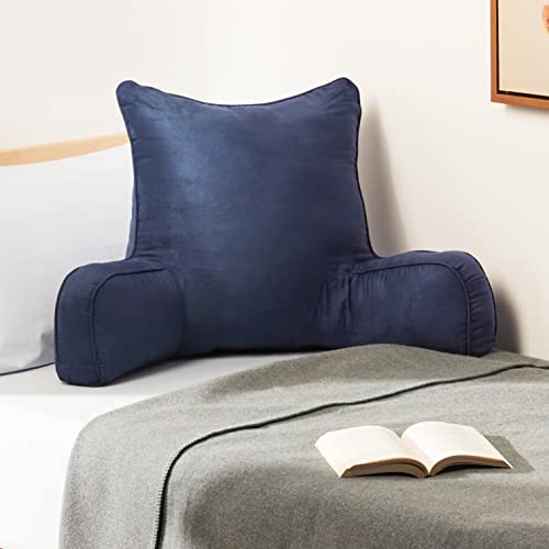 Arlee Suede Oversized Bedrest Lounge Pillow, Reading Pillow for Bed, Back Support Pillow with Arms, Eclipse