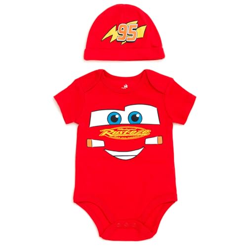 Disney Cars Lightning McQueen Newborn Baby Boys Cosplay Bodysuit and Hat Set Logo Newborn