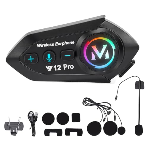 HISUEKIG 5.4 Motorcycle Helmet Speakers Super Long Battery Life Motorbike Helmet Bluetooth Headset with Soft/Hard Mic IPX6 Automatic Answer Intelligent Noise RGB LED Light
