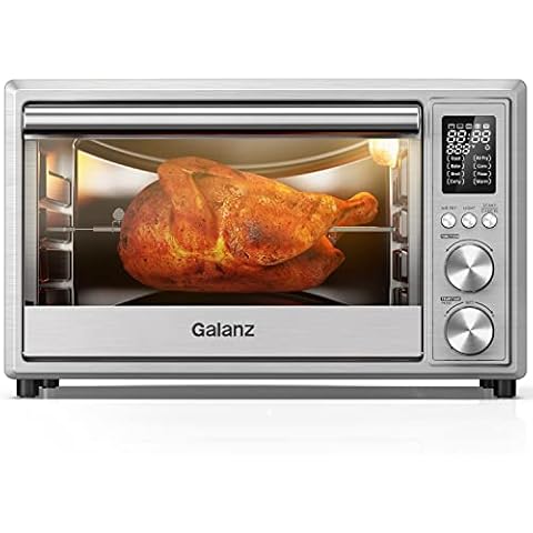 Galanz GT12SSDAN18 Digital Fry & Rotisserie Combo 8-in-1 Air Fryer Toaster, Convection Oven with Pizza & Dehydrate, 4 Accessories Included, 1800W, 26 Quart Large, Stainless Steel, 30L, 2 knobs Cover