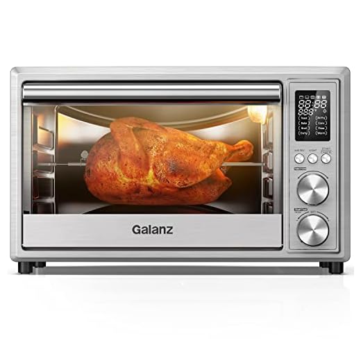 Galanz GT12SSDAN18 Digital Fry & Rotisserie Combo 8-in-1 Air Fryer Toaster, Convection Oven with Pizza & Dehydrate, 4 Accessories Included, 1800W, 26 Quart Large, Stainless Steel, 30L, 2 knobs