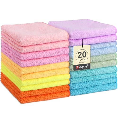 Orighty Wash Cloths 20 Pack Face Towels Soft Quick-Drying Washcloths Multi-Purpose Microfiber Face Cloths for Bathroom Gym Spa Hotel Travel 11.5x11.5 Multicolor