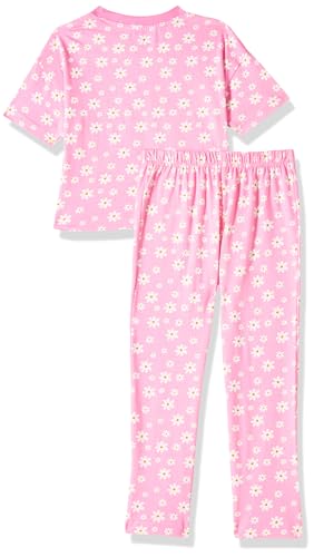 Image of T2F Girls Cotton Printed Oversized Fit Crop Top and Pant Pajama Set