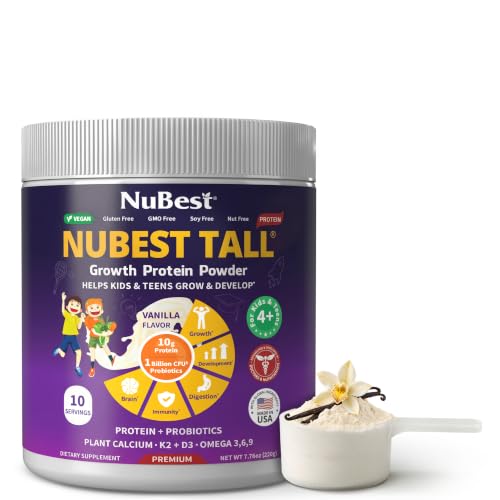 NuBest Tall Vegan Protein Powder for Kids 4+ & Teens, Vanilla, 10 Servings