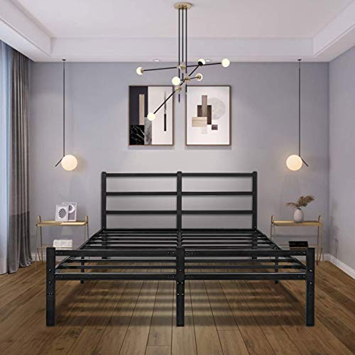 Full Bed Frame with Headboard, 14 Inch Platform Bed Frame No Box Spring Needed, Metal Full Size Bed Frame with Storage , Heavy Duty Steel Slat and Anti-Slip Support, Easy Quick Lock Assembly - Full