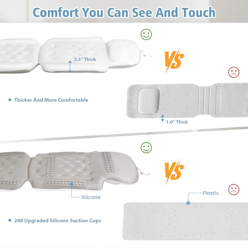 Luxury Full Body Bath Pillow for Bathtub, Bath Pillows for Tub with Mesh Laundry Bag, Cushion for Bathtub Headrest Neck Back Support - 5D Air Mesh & Quick Drying | White 63