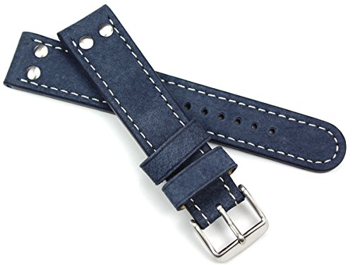 Bracelet de montre en cuir pour homme résistant 20 mm Sulla sangle pilote bleu marine