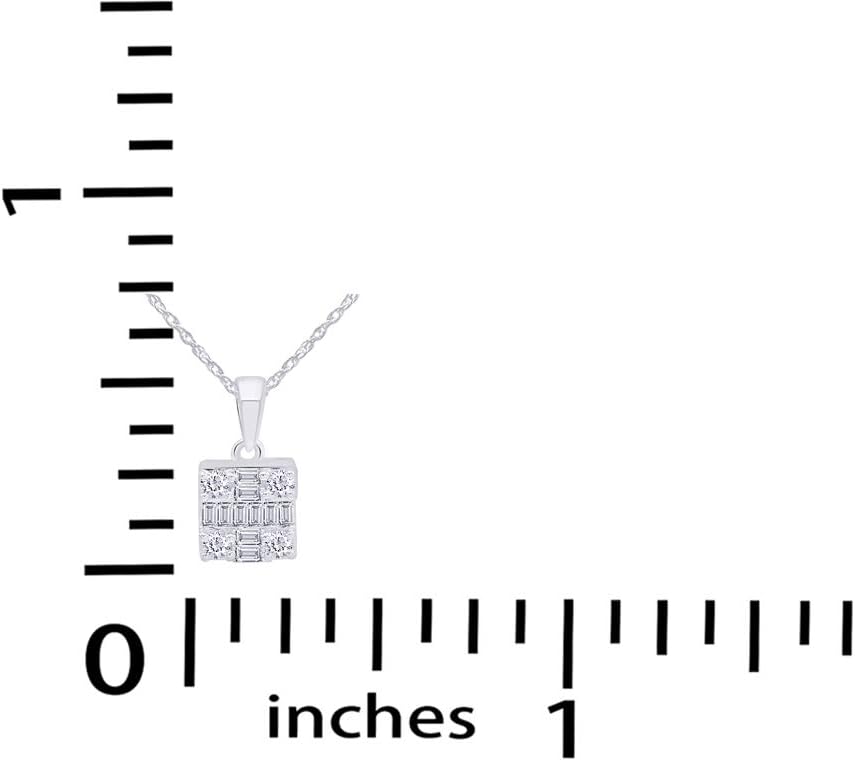 SAVEARTH DIAMONDS 1/3 CT.t.w Baguette And Round Cut Lab Grown Diamond Drop Pendant Necklace 14K Gold Alone With 18" Chain, VS-SI Clarity, 0.33 Cttw