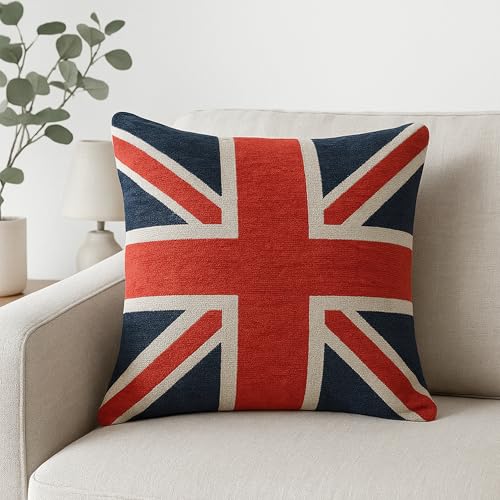 Rapport Home Union Jack Chenille Cushion Covers 45x45cm - Pack of 1 Decorative British Flag Throw Pillow Case for Sofa Couch Bed - Multi-Colour (Cover Only)