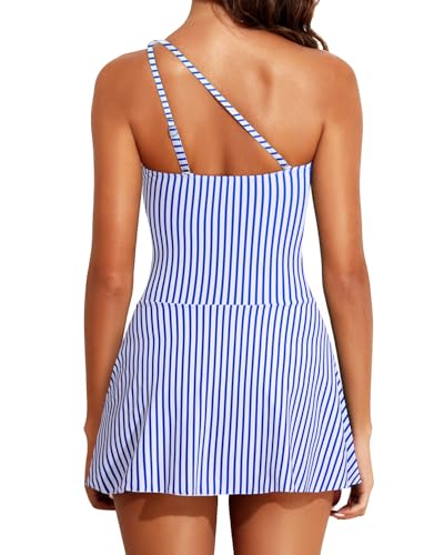 Image of Tempt Me Women One Piece Swim Dress One Shoulder Swimsuit | Tummy control, Skirted bottom, Adjustable shoulder straps, Removable bra